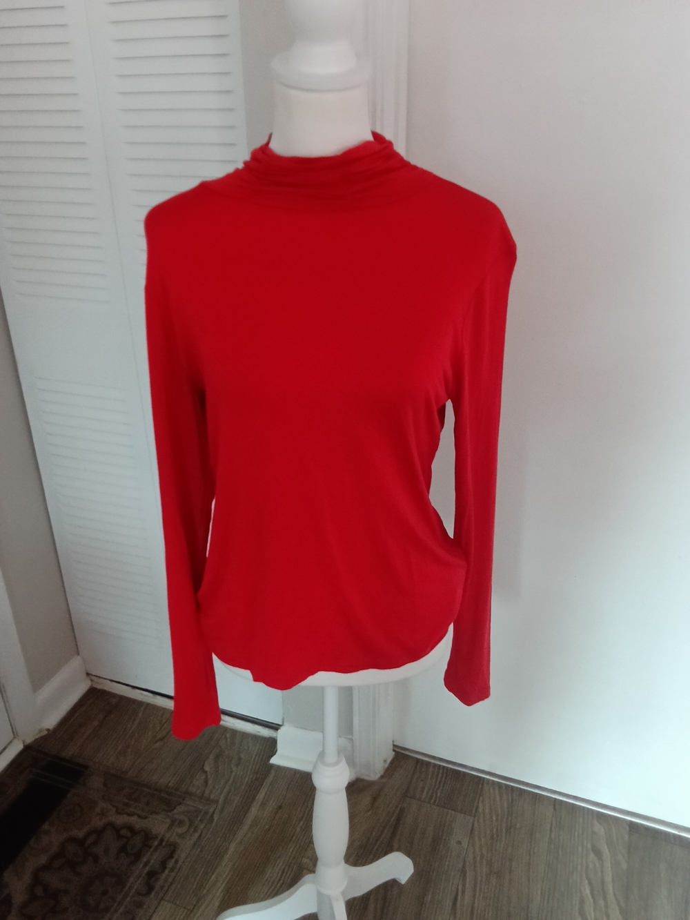 Classic Red Long-Sleeve Mock Neck Top